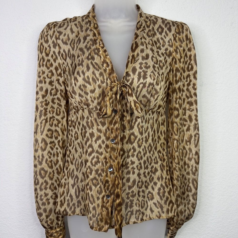 D&G Dolce Gabbana Leopard Silk Tie Blouse Womens IT38/XS Italy Luxury Maximalist - Picture 4 of 13